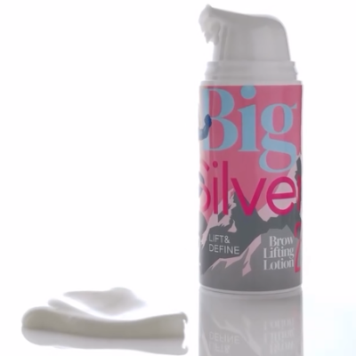 Frasco de loção para sobrancelhas Big Silver com pano branco