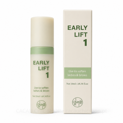 Frasco e embalagem de cosmético EARLY LIFT 1 com detalhes em verde e bege