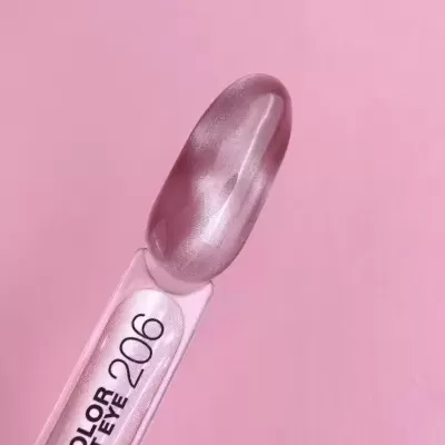 Amostra de verniz metálico cor-de-rosa com texto COLOR CAT EYE 206