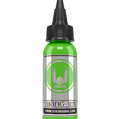 Frasco verde de tinta de tatuagem Viking-Ink com tampa preta