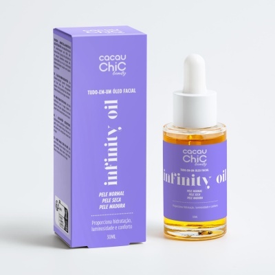 Óleo facial trinity oil da cacau CHiC beauty com embalagem lilás