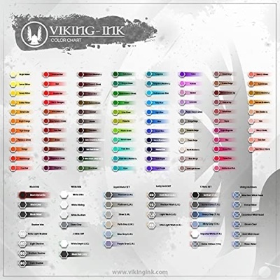 Carta de cores Viking Ink com várias cores organizadas em colunas e logotipo no topo