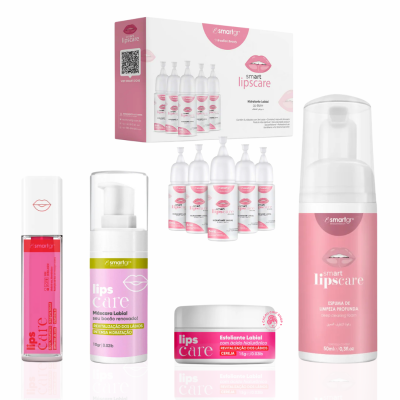 Produtos de cuidados labiais Smartgr em embalagens rosa e brancas