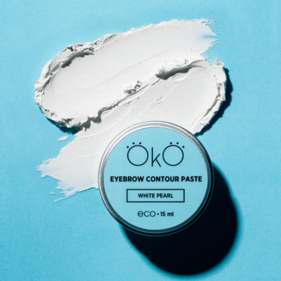 Pasta para sobrancelhas ÖKO Eyebrow Contour Paste White Pearl em embalagem redonda azul