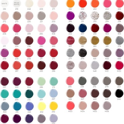 Mosaico de amostras coloridas numeradas em fundo branco.
