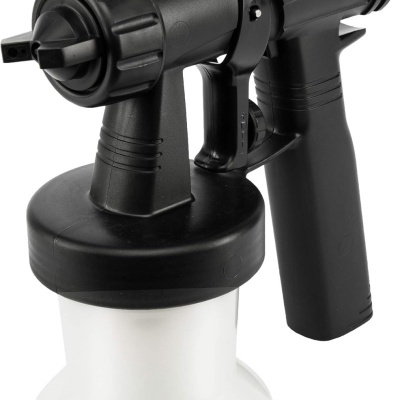 Pistola pulverizadora elétrica preta com recipiente branco translúcido