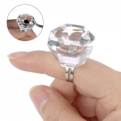 Anel para unha de gel com base dupla de metal prateado e compartimento em acrílico transparente