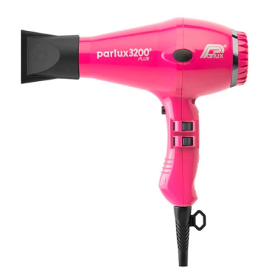 Secador de cabelo Parlux rosa com botão preto e cabo preto