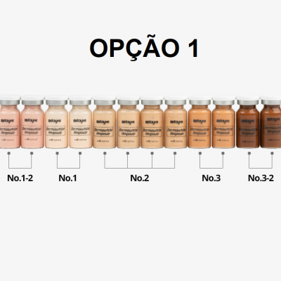 Frascos com pigmentos em vários tons de pele etiquetados de No.1-2 a No.3-2