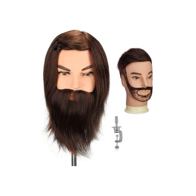 Dois manequins de treino para barbearia com cabelo e barba sintética
