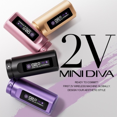 Máquinas wireless 2V Mini Diva em várias cores com ecrãs digitais.
