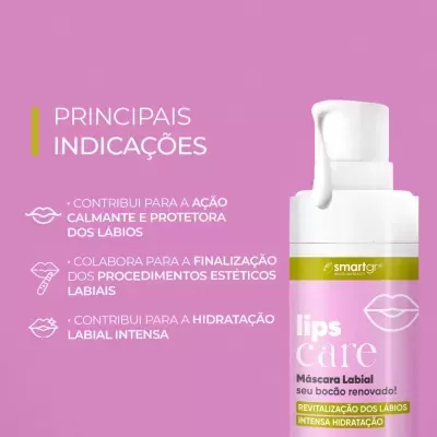 Frasco branco com rótulo rosa e amarelo de máscara labial sobre fundo cor-de-rosa