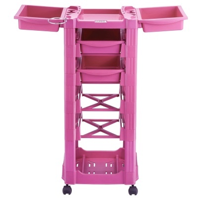 Carrinho de armazenamento rosa com gavetas e rodas