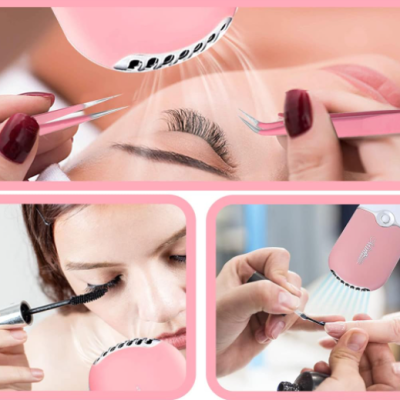 Dispositivo rosa multifunções para beleza, usado em pestanas e unhas