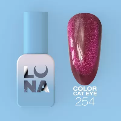 Verniz de unhas LUNA azul claro com amostra de cor vermelha metálica Color Cat Eye 254