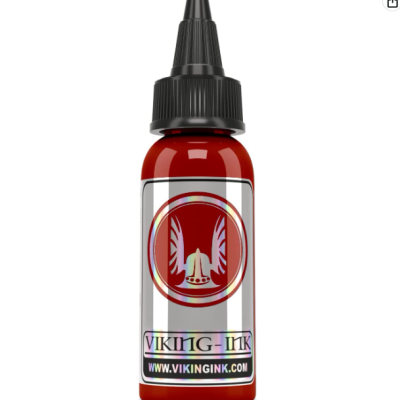 Frasco de tinta vermelha VIKING INK com tampa preta e logótipo viking