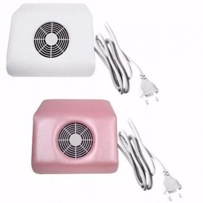 Dois aspiradores de pó para unhas, um branco e um rosa, com ventoinha e cabo elétrico