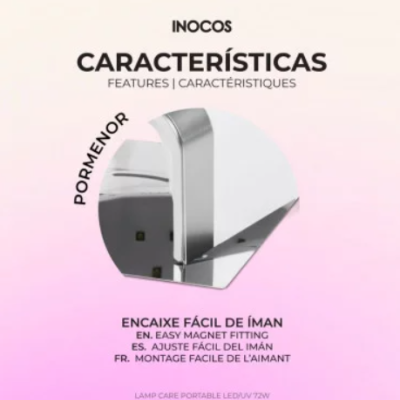 Imagem promocional lâmpada LED portátil com encaixe fácil de ímã e texto explicativo
