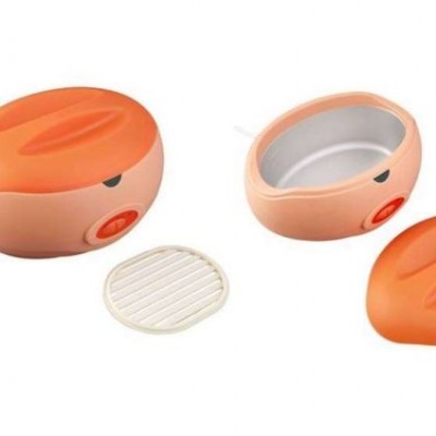 Aquecer de cera para depilação em plástico laranja e bege com tampa removível.