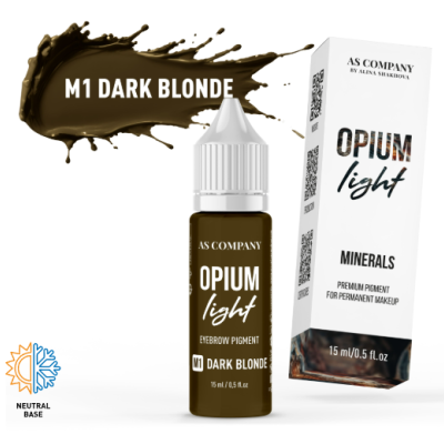 Frasco e caixa pigmento sobrancelhas M1 Dark Blonde OPIUM light da AS COMPANY
