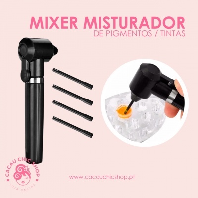 Mixer misturador preto para pigmentos e tintas com quatro bastões e uso em palete transparente