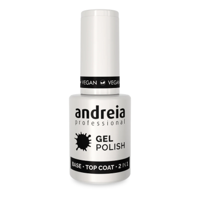 Frasco branco de verniz gel profissional Andreia com texto preto