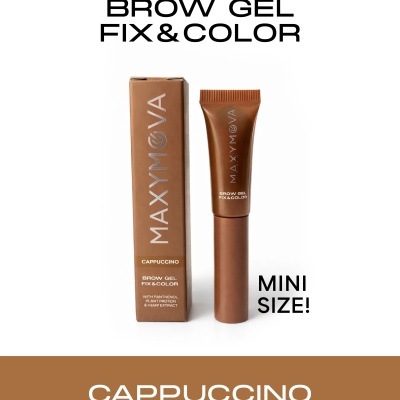 Gel de sobrancelhas MAXYMOVA na cor cappuccino com embalagem castanha