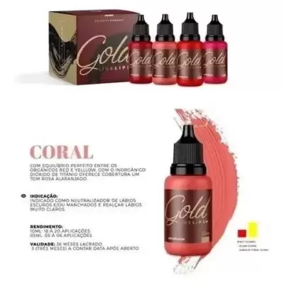 Frascos de tinta para lábios Gola Line Lip em vermelho e rosa com embalagem e descrição do produto em português.