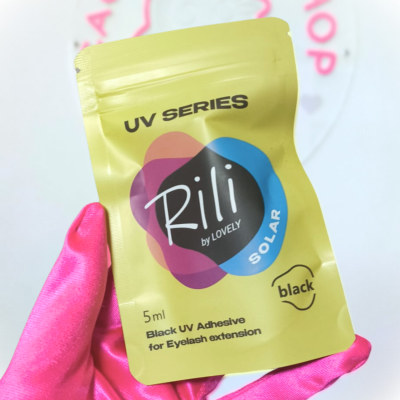 Embalagem amarela de cola UV para extensões de pestanas Rili by LOVELY