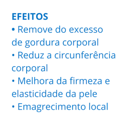 Texto com efeitos listados em azul sobre gordura corporal, circunferência, firmeza da pele e emagrecimento local