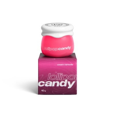 Frasco pequeno cor-de-rosa com tampa branca e embalagem rosa com texto branco