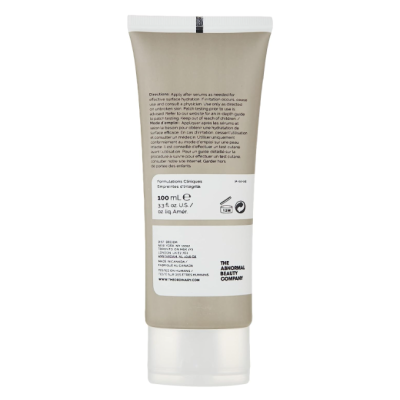 Tubo beige-cinza opaco de 100 ml com tampa branca translúcida e texto em inglês