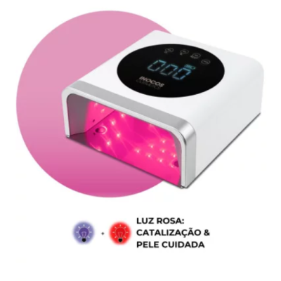 Máquina de manicure branca com luz LED cor de rosa ativa e painel digital