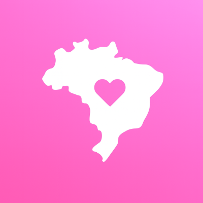 Mapa do Brasil branco com coração no centro em fundo rosa