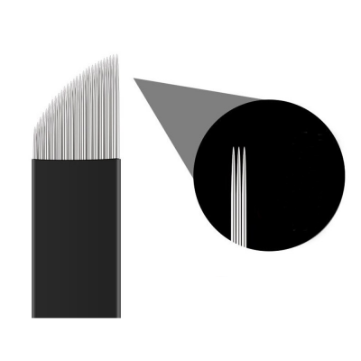 Lâmina hanedor para tatuagem com múltiplas agulhas alinhadas e ampliação das pontas