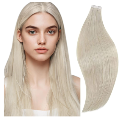 Cabelo loiro platinado liso e extensão de cabelo com clipe