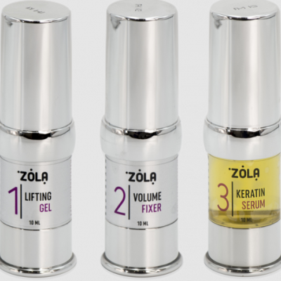 Frascos metálicos Zola 1 Lifting Gel, 2 Volume Fixer, 3 Keratin Serum