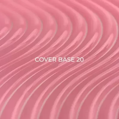 Base de maquilhagem cor rosa clara com textura ondulada e texto COVER BASE 20