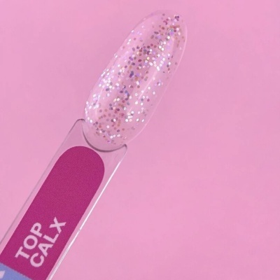 Pincel de verniz de unhas com glitter e etiqueta 'TOP CALX'