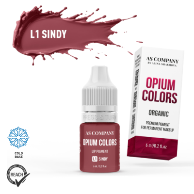 Pigmento labial OPIUM COLORS L1 SINDY com embalagem branca e vinho