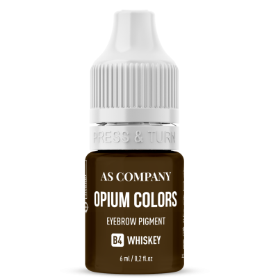Frasco de pigmento para sobrancelhas AS COMPANY Opium Colors, cor Whiskey, 6 ml com tampa branca
