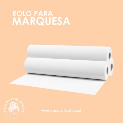 Três rolos brancos empilhados com texto promocional em fundo laranja