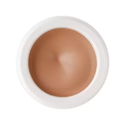 Frasco branco com creme facial castanho claro visto de cima