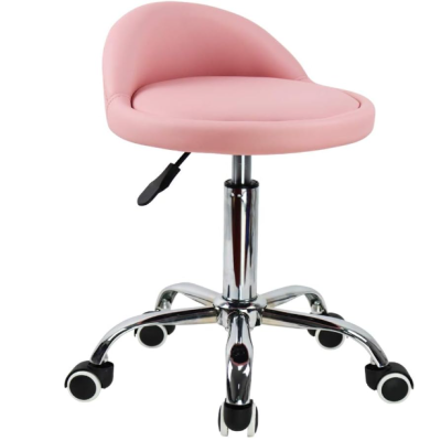 cadeira de escritório rosa com base metálica cromada e rodas