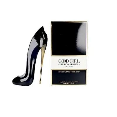 Frasco de perfume preto em forma de sapato com caixa do perfume Good Girl Carolina Herrera