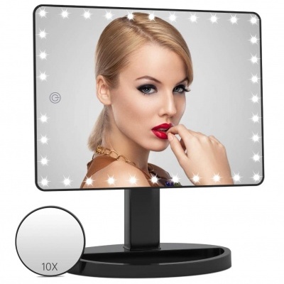 Espelho de maquilhagem retangular com luzes LED e lente de aumento 10X