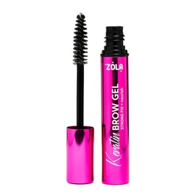 Gel para sobrancelhas Keratin Brow Gel em embalagem rosa com escova preta