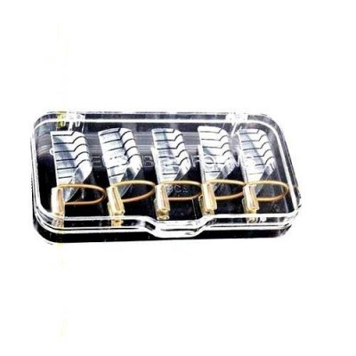 Estojo transparente com ganchos dourados em divisórias