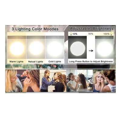 Demonstração de luz de maquilhagem com modos e ajuste de brilho