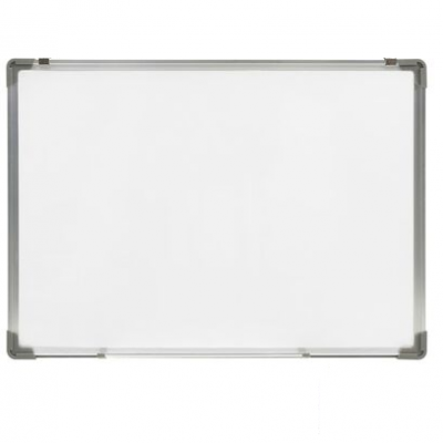 Quadro branco retangular com moldura metálica e cantos protegidos